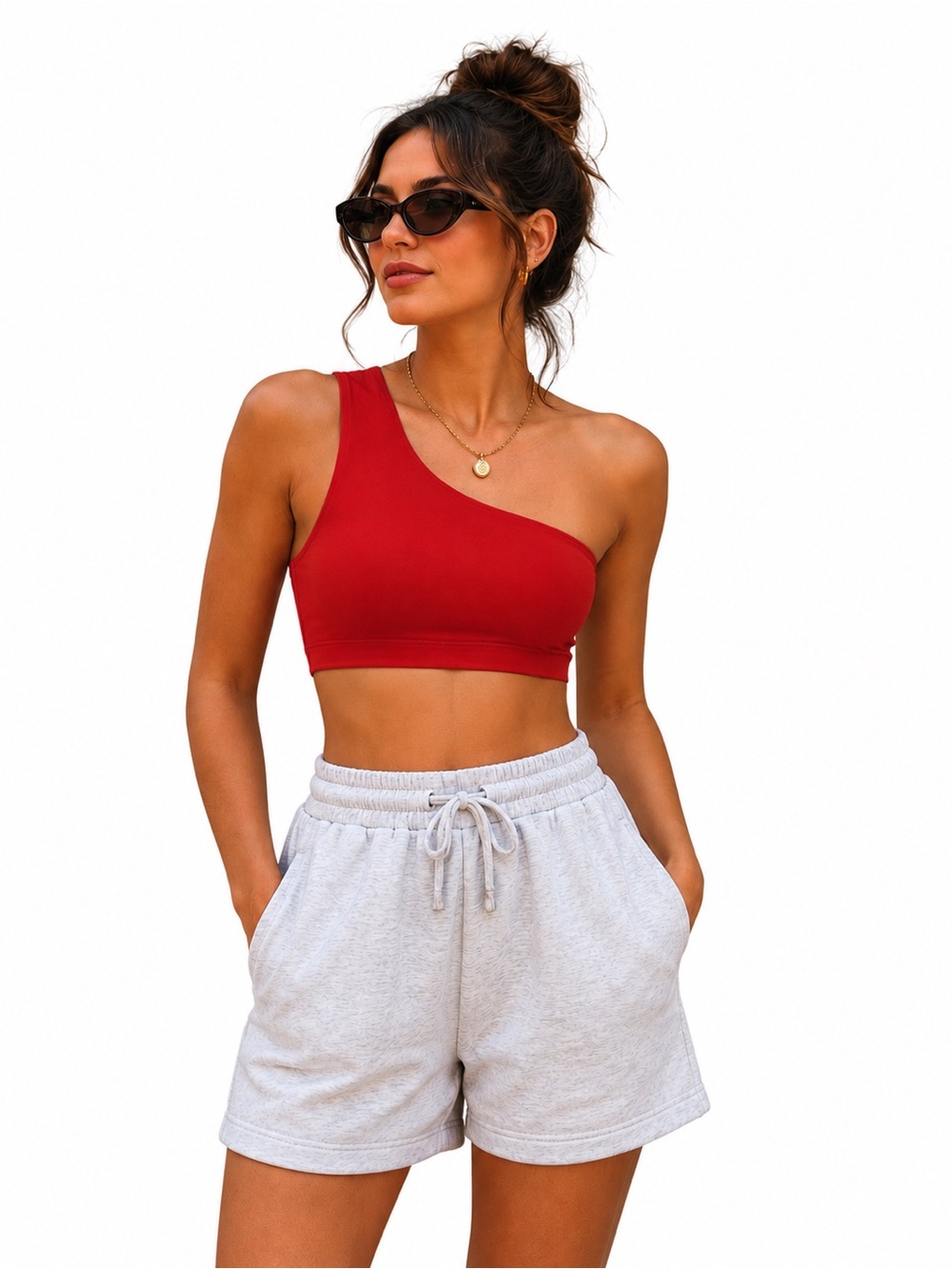 Girlfriend Collective Red One Shoulder Sports Bra XS NWOT